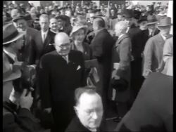B/W French President Vincent Auriol and wife arrive NYC / 1940's / No SOUND Stock Footage