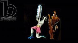 Animated 19th century magic lantern slide with lion jumping through a hoop Stock Footage