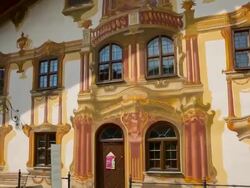 Central Oberammergau, Pilatushaus and Kofel mountain Hyperlapse Stock Footage