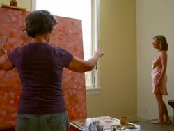 WS PAN Woman looking at model and drawing her painting / Tivoli, New York, United States Stock Footage