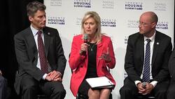 Toronto Affordable Housing Summit 2016: Bonnie Crombie, Mayor of Mississauga, Explains Challenges and Problems in the City She Leads... Stock Footage