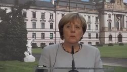 CLEAN : Demonstrators gather as Merkel meets Czech PM in Prague News Clip