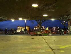 MS T/L LA Shot of Skaters at Southbank skate park at night / London, United Kingdom  Stock Footage