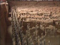 WA Terracotta Army, side view, Museum of Qin, Xian, China Stock Footage