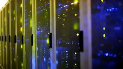 Lights blinking on server panels in server room cabinets Stock Footage