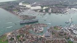 HMS Queen Elizabeth in Portsmouth Aerials News Clip