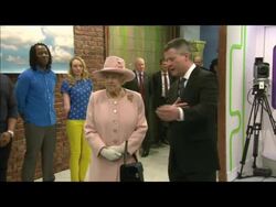 The Queen Tours the CBBC Area at BBC Salford News Clip