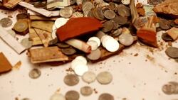 Piggy bank broken Stock Footage