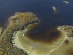 WS ARIEAL View of Bank of river /Maine, United States Stock Footage