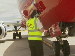 Aircraft engineer by aircraft, Australia Stock Footage