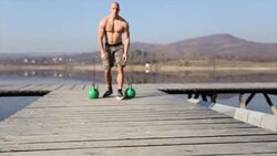 Push-ups by the lake Stock Footage
