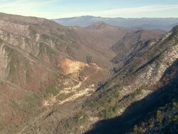 WS AERIAL Shot of trees covered Nantahala Gorge mountain range / North Carolina, United States Stock Footage