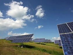 Solar Power Plant with Flexible Panels PAN & TL Stock Footage