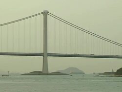 Pan Left Shot Tsing Ma Bridge Hong Kong Kwangtung China Stock Footage
