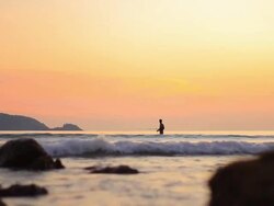 Fishing at sunset Stock Footage