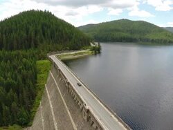 Reservoir Dam Aerial Shot Stock Footage