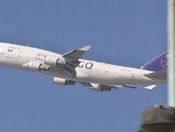 Saudia 747 cargo plane taking off News Clip