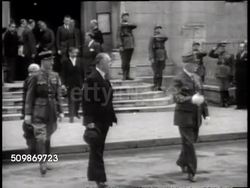 1940: OCCUPIED FRANCE: French World War I cemetery, rows & rows Christian cross grave markers, possibly near Arras. Philippe Petain (1856-1951)leaving building, walking, saluting. WS French flags hanging balcony group. World War II, WWII. Instructional Video