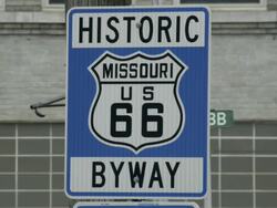 CU Shot of Historic Byway Route 66 sign in Missouri / Missouri, United States Stock Footage