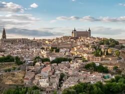 HD Timelapse: Toledo Cityscape at dusk Spain Stock Footage