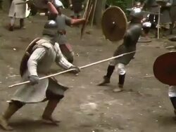 duel between two old times warriors Stock Footage