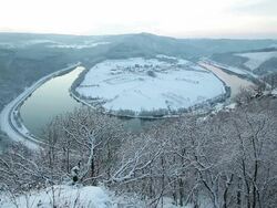 WS View of  co op of river Saar near Hamm / Saarburg, Rhineland-Palatinate, Germany Stock Footage