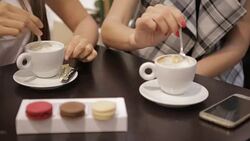 Girls enjoying in a coffee shop Stock Footage
