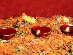 Three Diyas burning on Diwali a festival of lights Stock Footage