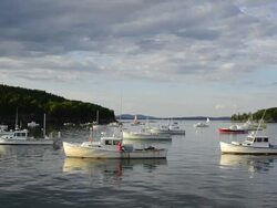 WS PAN View of ships and boats at harbor / Bar Harbor, Vermont, United States Stock Footage