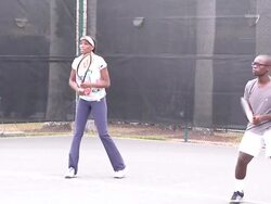 Venus Williams visits children at First Serve Stock Footage