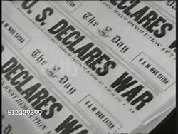 1917: NEW ENGLAND: HA XWS New England town. DRAMATIZATION: MS 'The Day' newspapers rolling off printing press, repeated headlines: 'US Declares War', papers running through printing press, male standing reading paper, presses running BG. Instructional Video