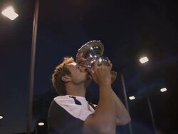 CU, LA, Young male tennis player holding trophy, dusk, Santa Barbara, California, USA Stock Footage