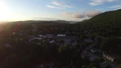 4K aerial establishing shot of the town of Bristol, Vermont, USA Stock Footage