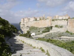 WS Shot of City on a cliff, the Citadel / Bonifacio, Corsica, France Stock Footage