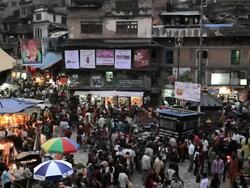 Asan Tole central market the buisiest and most colorful market and oldest market in Kathmandu, Nepal, Asia Stock Footage