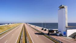 The 'Afsluitdijk' dike damming off the former Zuiderzee, The Netherlands Stock Footage