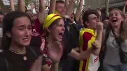 CLEAN : Independence supporters in Barcelona cheer after vote (2) News Clip