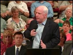 Sen. John McCain criticized President Barack Obama's plan to create a government-run health care option at a town-hall meeting Tuesday in the retirement community of Sun City, Arizona. News Clip