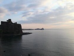 Aci Castello, view of the castle and the mediterannean sea Stock Footage