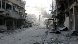 Footage of the aftermath of an airstrike in Aleppo News Clip