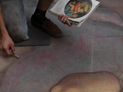 MH TD Street Artist Painting on Sidewalk / Florence, Italy Stock Footage