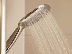 CU shower being turned on in luxury bathroom Stock Footage