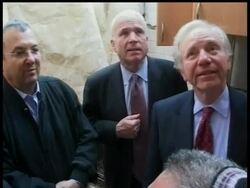 Senator John McCain visited with Israeli leader Ehud Olmert today.  It is part of McCain's week-long trip to the Middle East and Europe News Clip