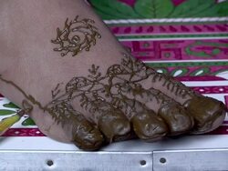 CU Young Indian groom getting henna tattoo for his wedding / Rajasthan, India Stock Footage