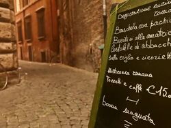 Restaurant Menu on the Street in Rome Video HD Stock Footage