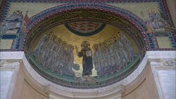 Intricate designs border a fresco inside St Peter's Basilica. Stock Footage