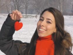 Winter woman with heart Stock Footage