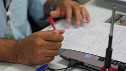 Closeup of business man hand write. Stock Footage
