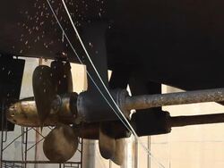 Warship repaired in dock Stock Footage