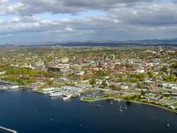 WS ARIEAL View of buildings with cars / Vermont, United States Stock Footage